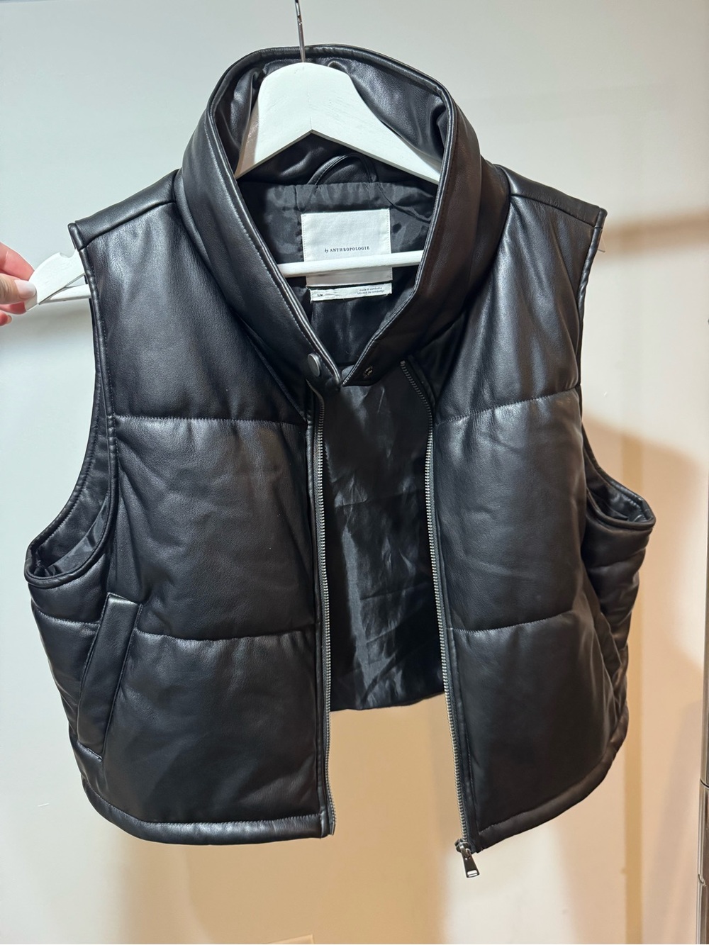 Anthropologie Black Faux Leather Cropped Vest - Women Jackets & Coats